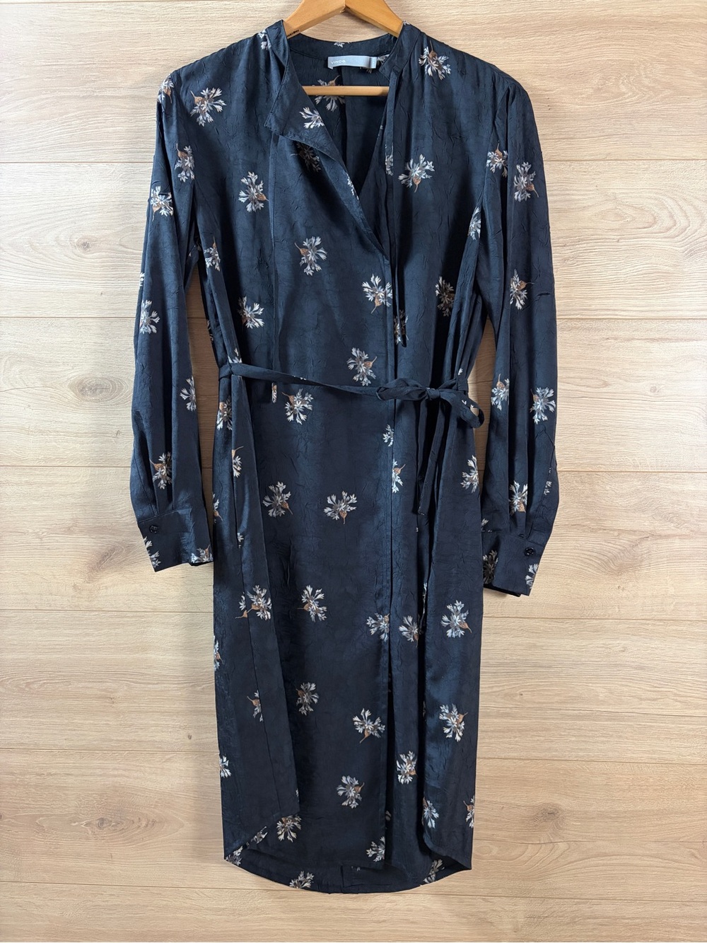 Vince Tossed Bouquet Floral Mandarin Tie Neck S Midi Dress Whimsigoth - Picture 2 of 14